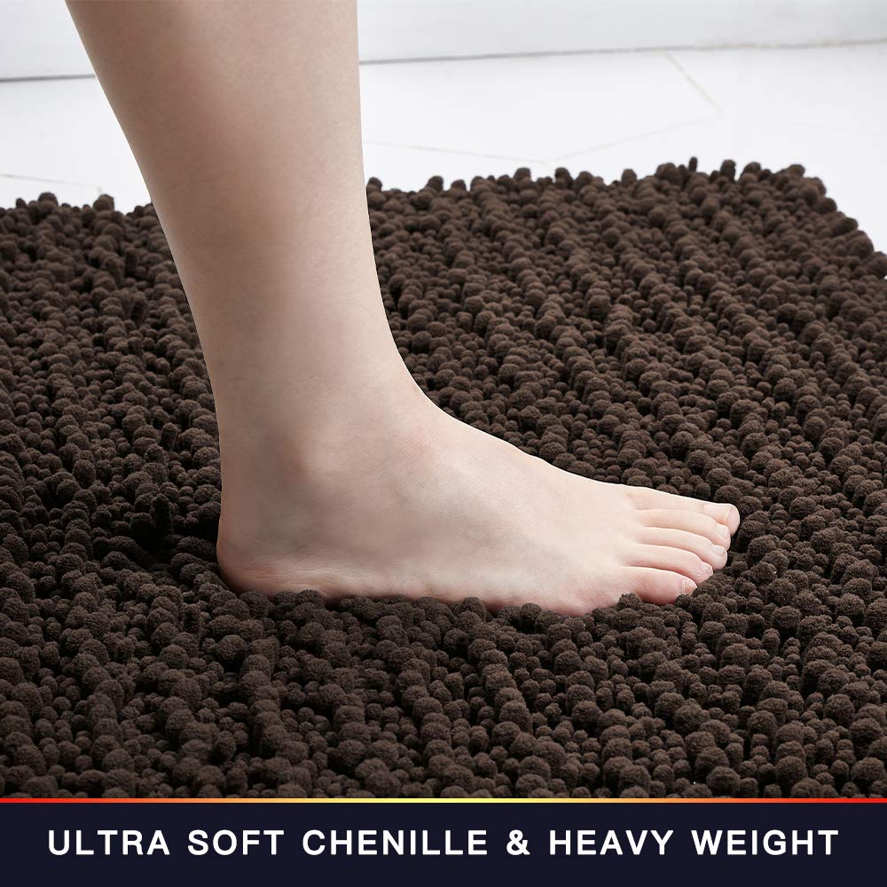 Walensee Bathroom Contour Rug Non Slip Toilet U Shaped Bath Mat (20X24, Brown) Water Absorbent Super Soft Shaggy Chenille Machin